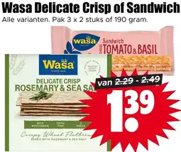 Dirk Wasa Delicate Crisp of Sandwich aanbieding