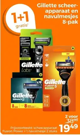 Trekpleister Gillette scheerapparaat en navulmesjes 8-pack aanbieding
