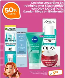 Trekpleister Gezichtsverzorging en reiniging met Niacinamide van Olay, L'Oréal Paris, Garnier, Nivea en Biodermal aanbieding