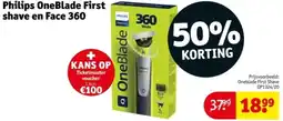 Kruidvat Philips OneBlade First shave en Face 360 aanbieding