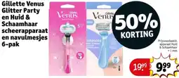 Kruidvat Gillette Venus Glitter Party en Huid & Schaamhaar scheerapparaat en navulmesjes aanbieding