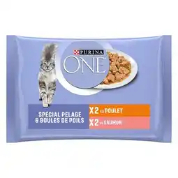 Zooplus 4x85g Purina ONE Coat & Hairball Kip en Zalm nat kattenvoer aanbieding