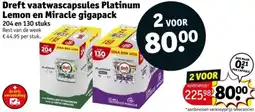 Kruidvat Dreft vaatwascapsules Platinum Lemon en Miracle gigapack aanbieding