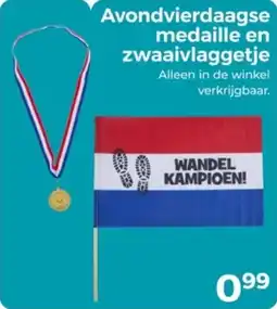 Trekpleister Avondvierdaagse medaille en zwaaivlaggetje aanbieding