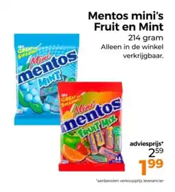 Trekpleister Mentos mini's Fruit en Mint aanbieding