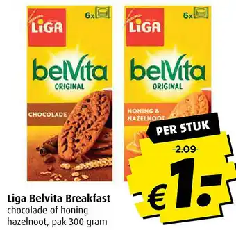 Discus Liga Belvita Breakfast chocolade of honing hazelnoot, pak 300 gram aanbieding