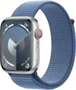 Bol.com Apple Watch Series 9 - 45mm - Case with Winter Blue Sport Loop - Zilver Aluminium aanbieding