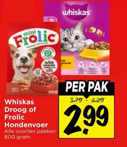 Vomar Voordeelmarkt Whiskas Droog of Frolic Hondenvoer aanbieding