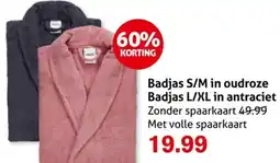 Hoogvliet Badjas S/M in oudroze Badjas L/XL in antraciet aanbieding