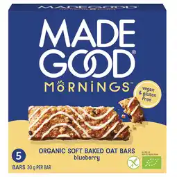 Holland & Barrett 1+1 gratis | MadeGood Mornings Blueberry Oat Bars - 5x30g aanbieding