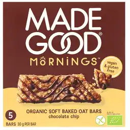 Holland & Barrett 1+1 gratis | MadeGood Mornings Chocolate Chip Oat Bars - 5x30g aanbieding