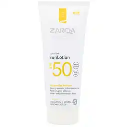 Holland & Barrett Gratis ZARQA toilettas | ZARQA Sensitive Sunlotion SPF50 - 200ml aanbieding