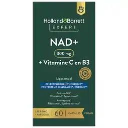Holland & Barrett 1+1 gratis | Holland & Barrett Expert NAD+ 300mg liposomaal + Vitamine C en B3 - 60 capsules aanbieding
