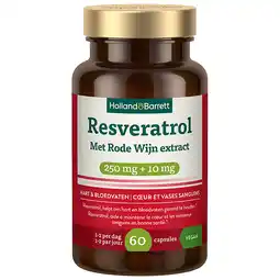 Holland & Barrett 1+1 gratis | Holland & Barrett Resveratrol 250mg met Rode Wijn-Extract 10mg - 60 capsules aanbieding