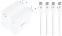 Coolblue BlueBuilt 140W GaN Usb C Oplader Wit + Usb C Kabel 240W 2m Nylon Wit Duo Pack aanbieding