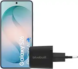 Coolblue Samsung Galaxy S26 512GB Lichtblauw 5G + BlueBuilt Oplader 45 Watt Zwart aanbieding