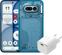 Coolblue Nothing Phone (4a) 256GB Blauw 5G + BlueBuilt Oplader met Usb C Poort 45W Wit aanbieding