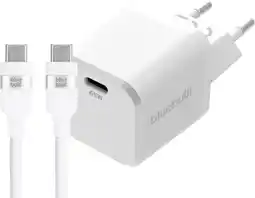 Coolblue BlueBuilt 65W GaN Usb C Oplader Wit + Usb C Kabel 240W 2m Nylon Wit aanbieding