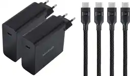 Coolblue BlueBuilt 140W GaN Usb C Oplader Zwart + Usb C Kabel 240W 2m Nylon Zwart Duo Pack aanbieding