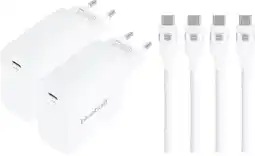 Coolblue BlueBuilt 100W GaN Usb C Oplader Wit + Usb C Kabel 240W 2m Nylon Wit Duo Pack aanbieding