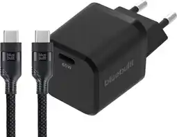 Coolblue BlueBuilt 65W GaN Usb C Oplader Zwart + Usb C Kabel 240W 2m Nylon Zwart aanbieding