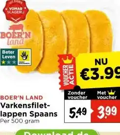 Vomar Voordeelmarkt BOER'N LAND Varkensfilet- lappen Spaans aanbieding