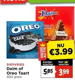Vomar Voordeelmarkt DIEPVRIES Daim of Oreo Taart aanbieding