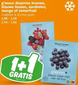 Poiesz G'woon diepvries bramen, blauwe bessen, aardbeien, mango of zomerfruit aanbieding