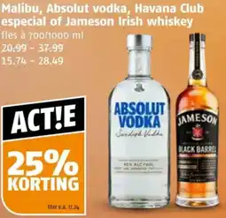 Poiesz Malibu, Absolut vodka, Havana Club especial of Jameson Irish whiskey aanbieding
