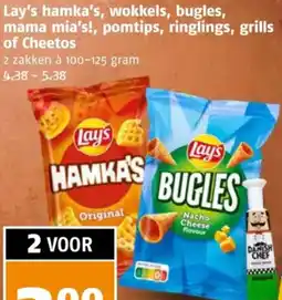Poiesz Lay's hamka's, wokkels, bugles, mama mia's!, pomtips, ringlings, grills of Cheetos aanbieding