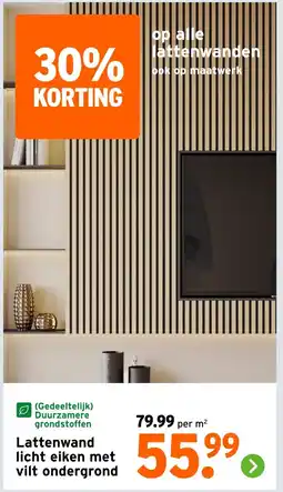 GAMMA Lattenwand licht eiken met vilt ondergrond aanbieding