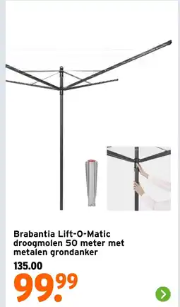 GAMMA Brabantia Lift-O-Matic droogmolen 50 meter met metalen grondanker aanbieding
