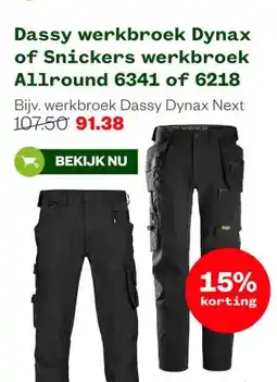 Welkoop Dassy werkbroek Dynax of Snickers werkbroek Allround 6341 of 6218 aanbieding