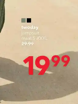 Scapino TwoDay dames crinkle jumpsuit korte mouw groen aanbieding