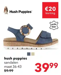 Scapino Hush Puppies leren dames sandalen denim blauw aanbieding