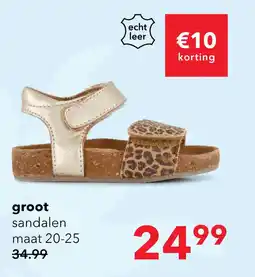 Scapino Groot leren meisjes sandalen met panterprint goud aanbieding