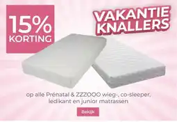 Prenatal op alle Prénatal & ZZZOOO wieg-, co-sleeper, ledikant en junior matrassen aanbieding