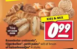 Nettorama Roomboter croissants tijgerbollen, petit pains of kaiserbroodjes aanbieding