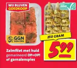 Nettorama Zalmfilet met huid gemarineerd of garnalenspies aanbieding