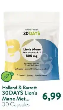 Holland & Barrett 30DAYS Lion's Mane Met Vitamine B12 500mg aanbieding