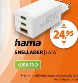 Expert Hama Fast Charger 2x USB-C PD 1x USB-A QC Mini-Charger 65 W Wit aanbieding