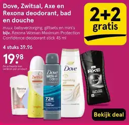 Etos Dove, Zwitsal, Axe en Rexona deodorant, bad en douche aanbieding