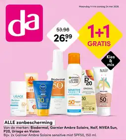 DA Van de merken: Biodermal, Garnier Ambre Solaire, Naïf, NIVEA Sun, P20, Uriage en Vision aanbieding