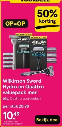 Etos Wilkinson Sword Hydro en Quattro valuepack men aanbieding
