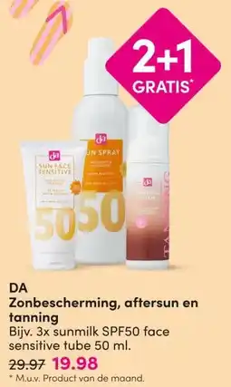 DA DA Zonbescherming, aftersun en tanning aanbieding
