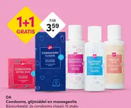 DA DACondooms, glijmiddel en massageolie aanbieding