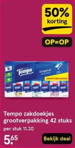 Etos Tempo zakdoekjes grootverpakking 42 stuks aanbieding