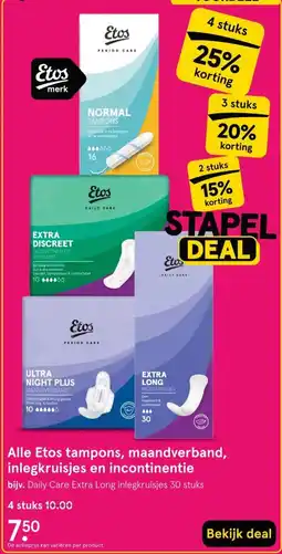 Etos Alle Etos tampons, maandverband, inlegkruisjes en incontinentie aanbieding