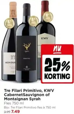 Jumbo Tre Filari Primitivo, KWV Cabernet Sauvignon of Montaignan Syrah aanbieding