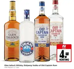 Jumbo Glen talloch Whisky, Esbjaerg Vodka of Old Captain Rum aanbieding